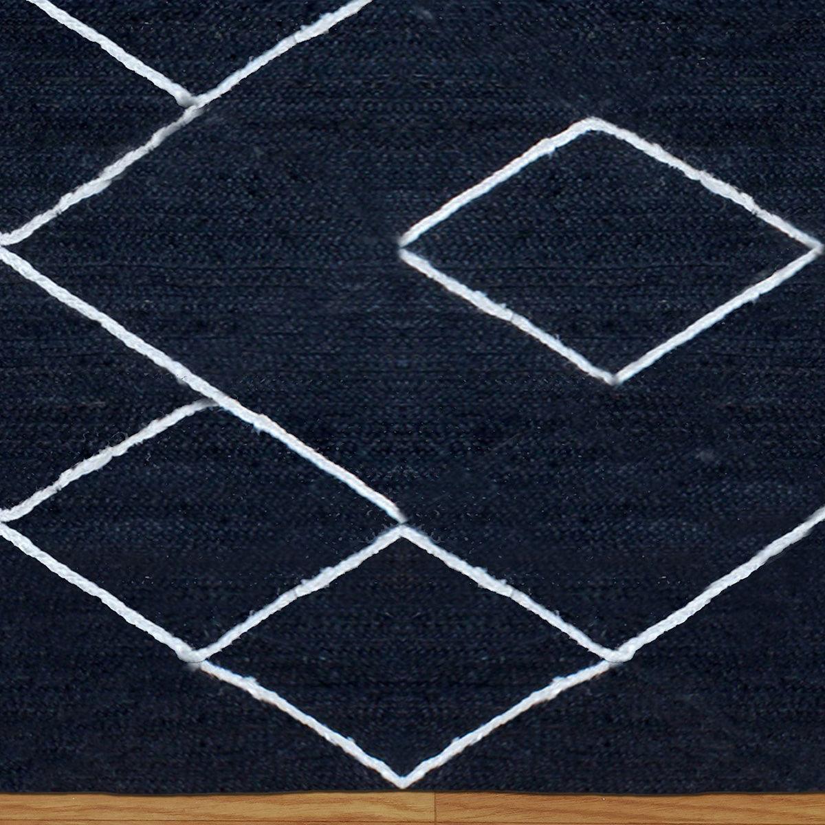 Geometric White Blue Hand Braided Out House Jute Rug - Indian Rug Store