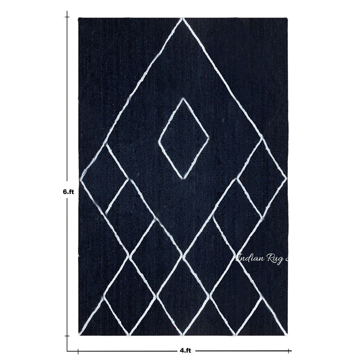 Geometric White Blue Hand Braided Out House Jute Rug