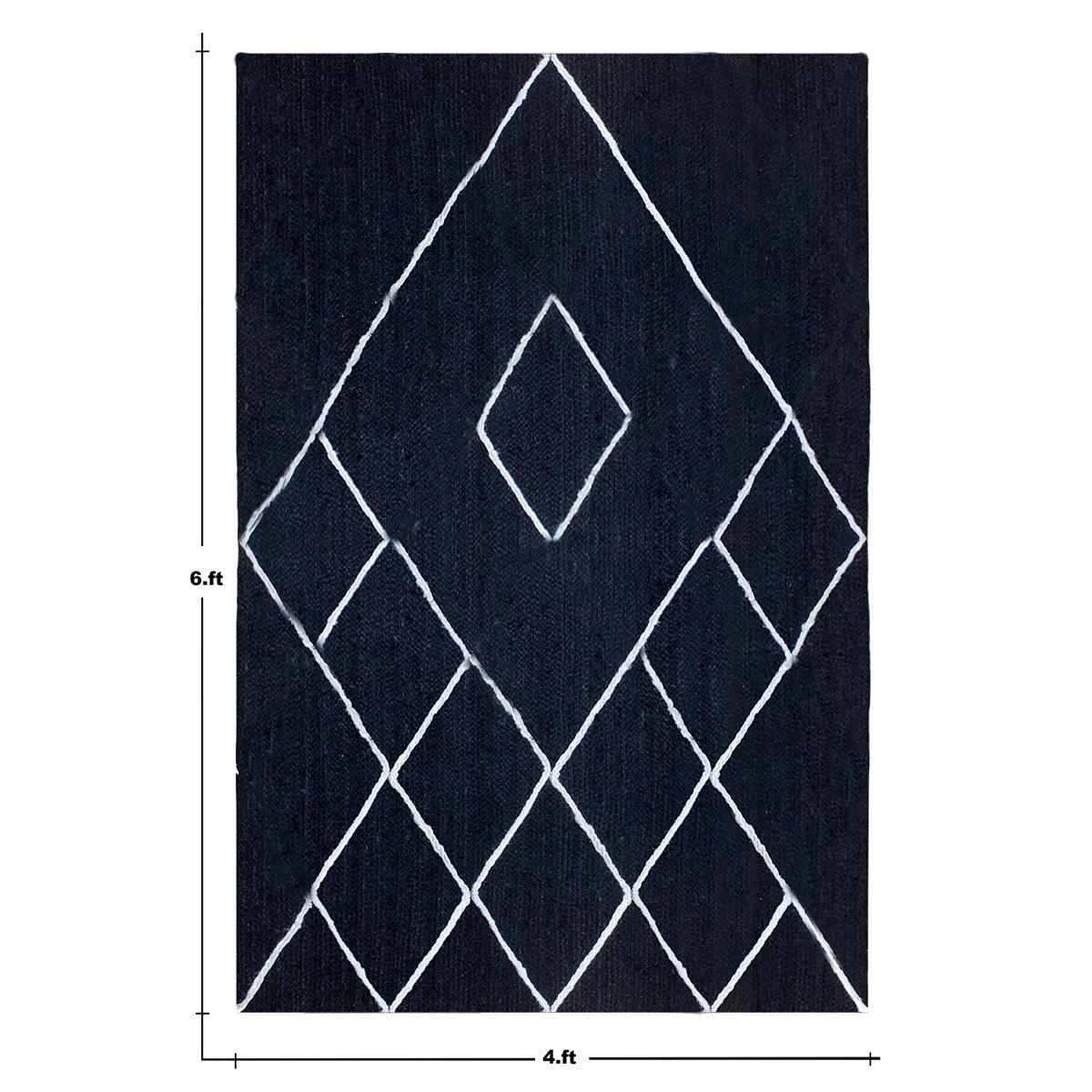 Geometric White Blue Hand Braided Out House Jute Rug - Indian Rug Store