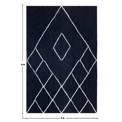 Geometric White Blue Hand Braided Out House Jute Rug - Indian Rug Store