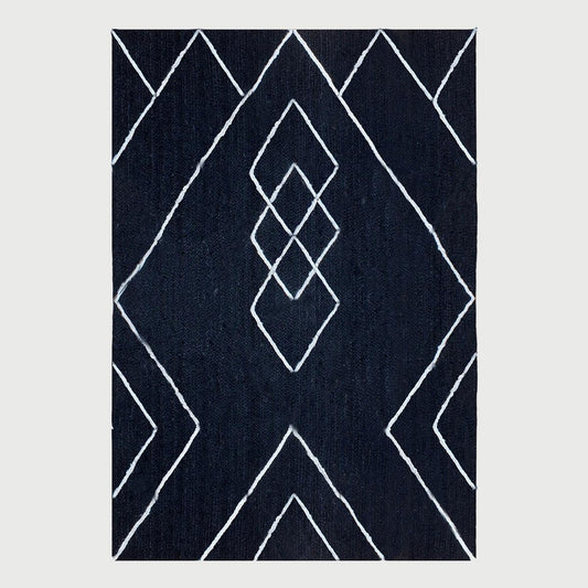 Hand Braided Farm House White Blue Rectangle Jute Rug - Indian Rug Store