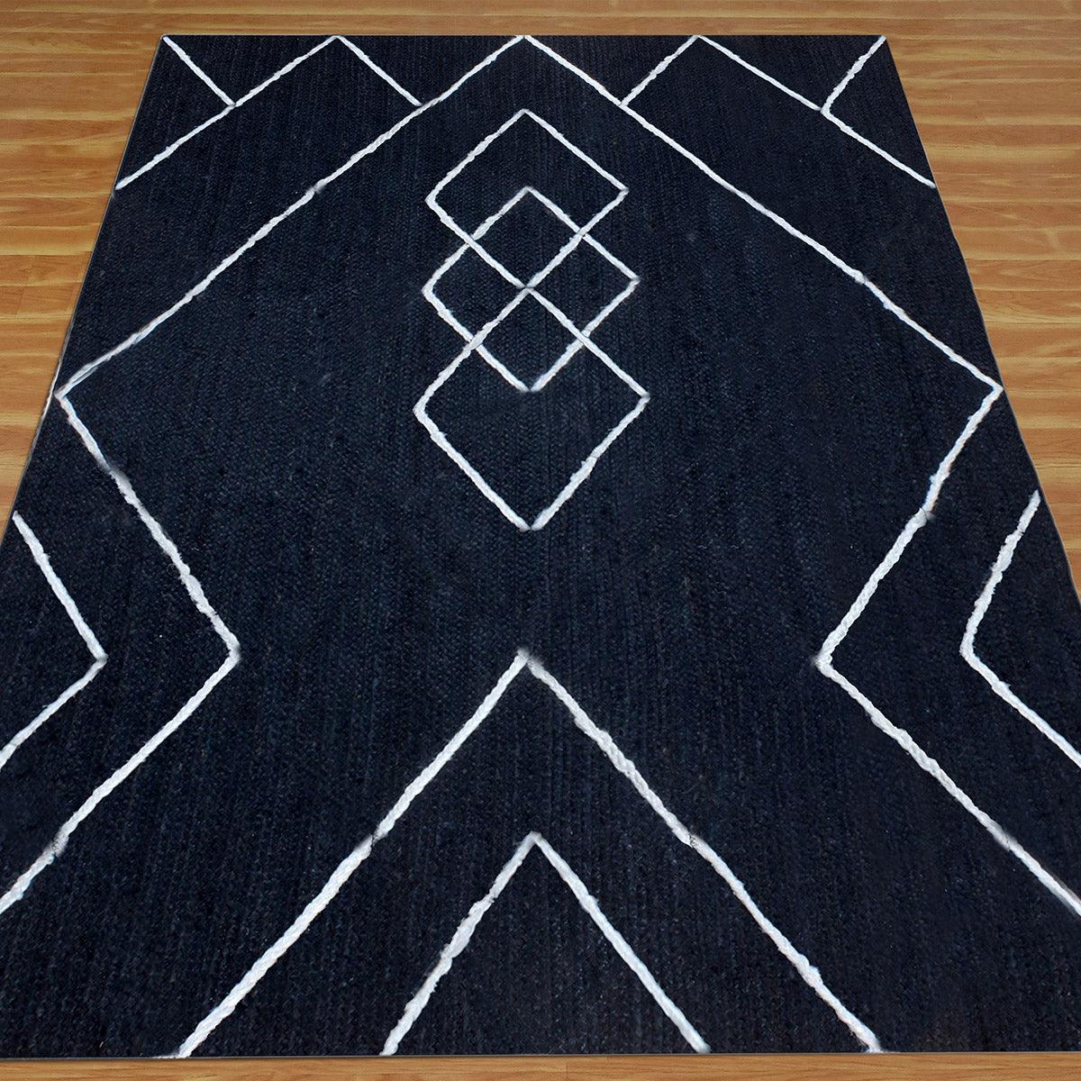 Hand Braided Farm House White Blue Rectangle Jute Rug - Indian Rug Store