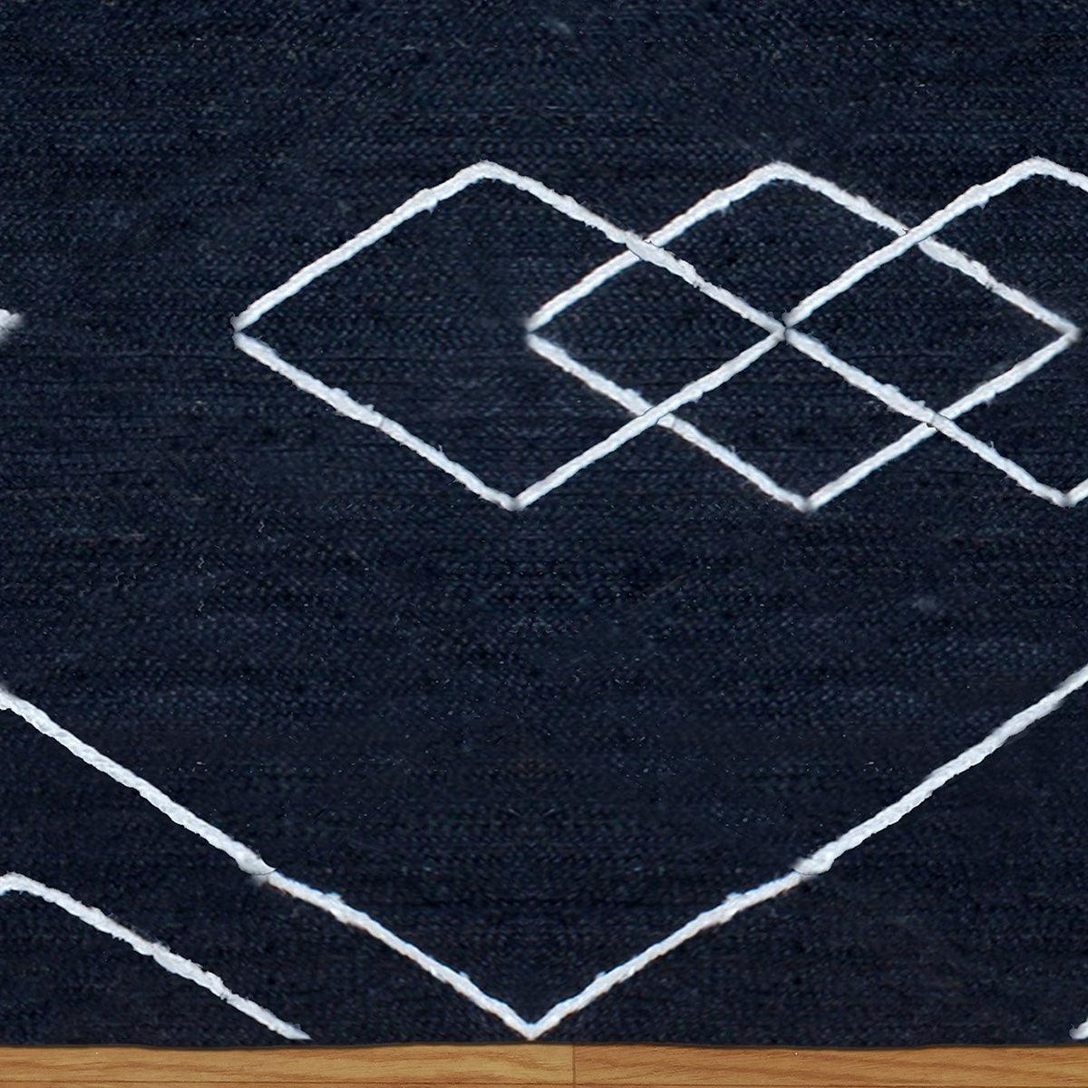 Hand Braided Farm House White Blue Rectangle Jute Rug - Indian Rug Store