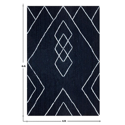 Hand Braided Farm House White Blue Rectangle Jute Rug - Indian Rug Store