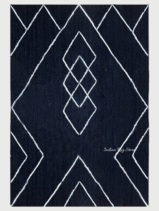 Hand Braided Farm House White Blue Rectangle Jute Rug