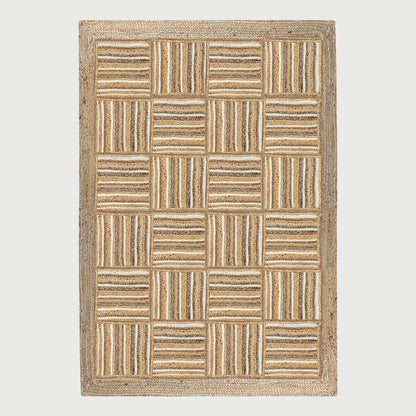 Hand Braided Beige White Geometric Home Decor Jute Rug - Indian Rug Store