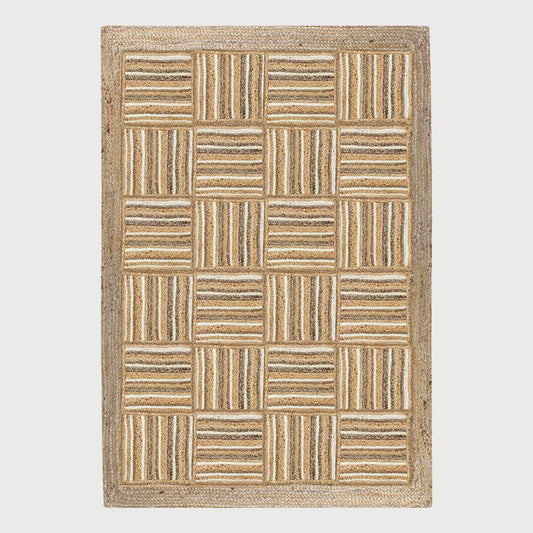 Hand Braided Beige White Geometric Home Decor Jute Rug - Indian Rug Store