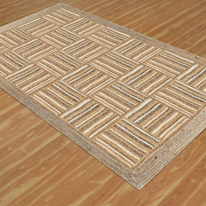 Hand Braided Beige White Geometric Home Decor Jute Rug - Indian Rug Store