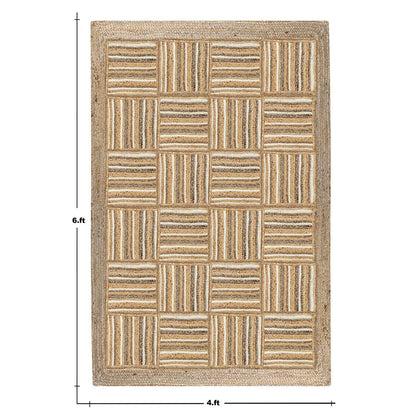 Hand Braided Beige White Geometric Home Decor Jute Rug - Indian Rug Store