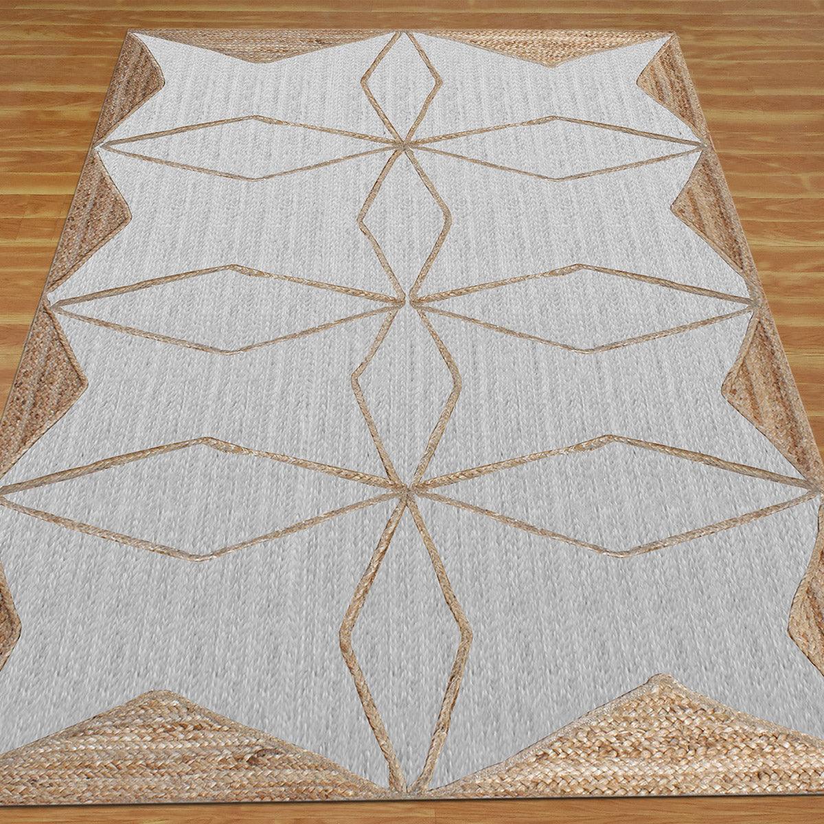 Hand Braided Geometric White Beige Home Decor Jute Dhurries - Indian Rug Store