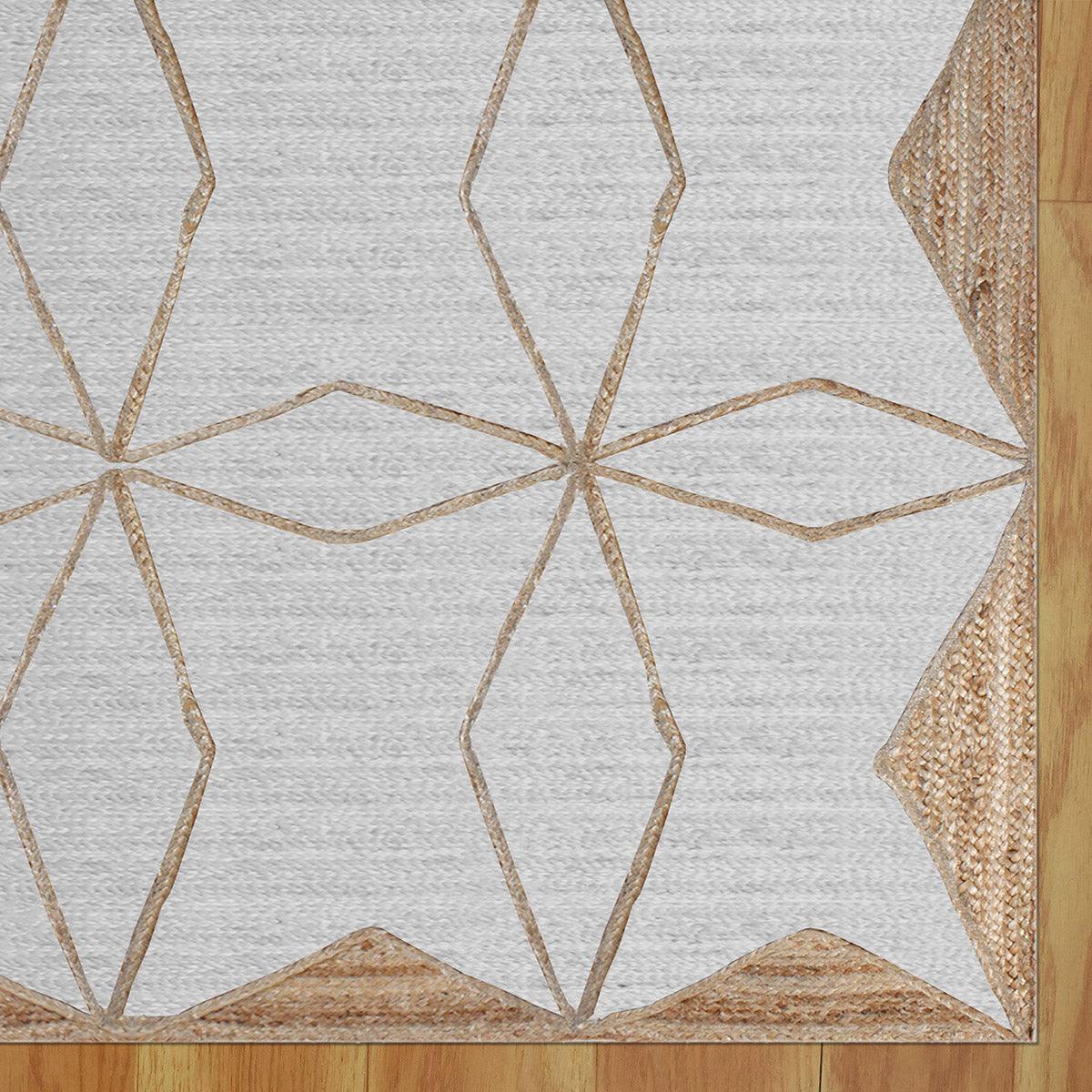 Hand Braided Geometric White Beige Home Decor Jute Dhurries - Indian Rug Store