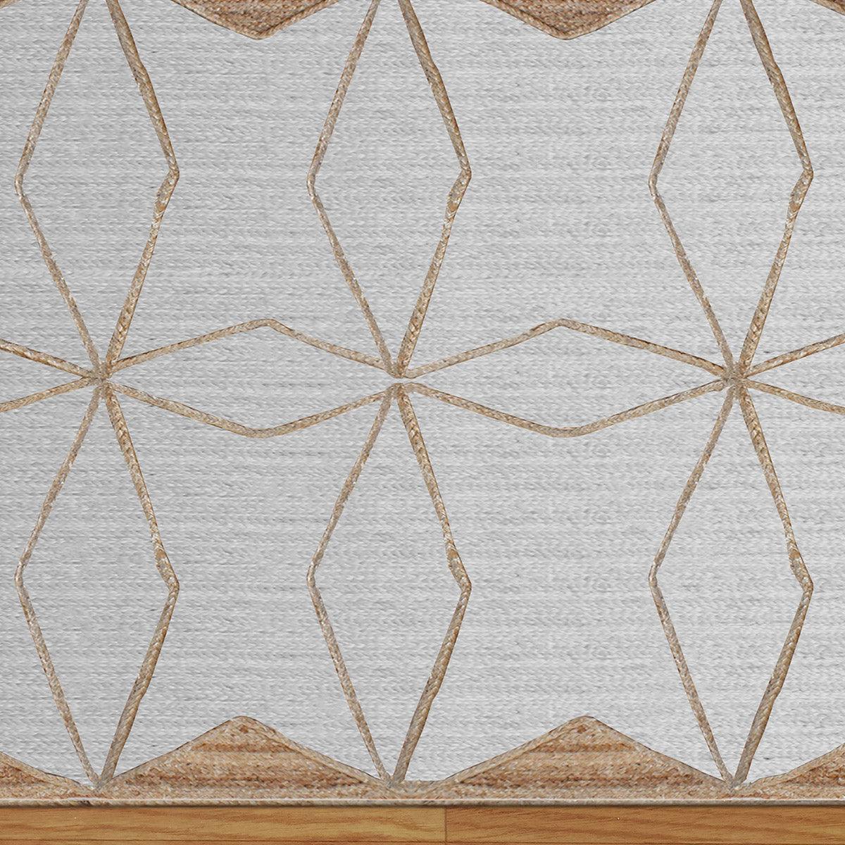 Hand Braided Geometric White Beige Home Decor Jute Dhurries - Indian Rug Store