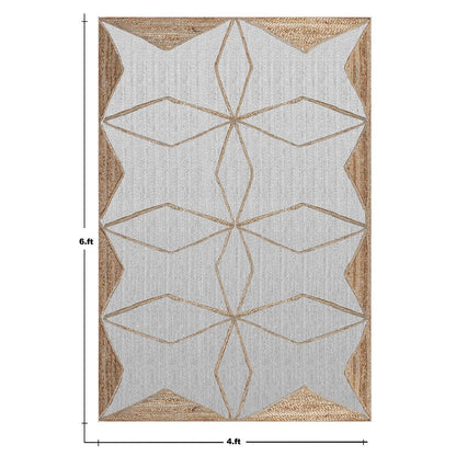 Hand Braided Geometric White Beige Home Decor Jute Dhurries - Indian Rug Store