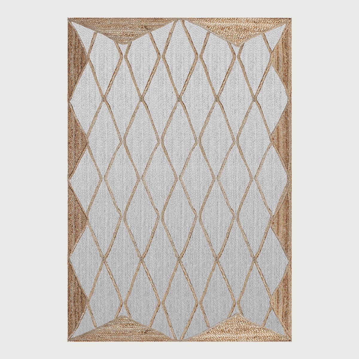 White Beige Hand Braided Geometric Dining Room Decor Jute Dhurries - Indian Rug Store