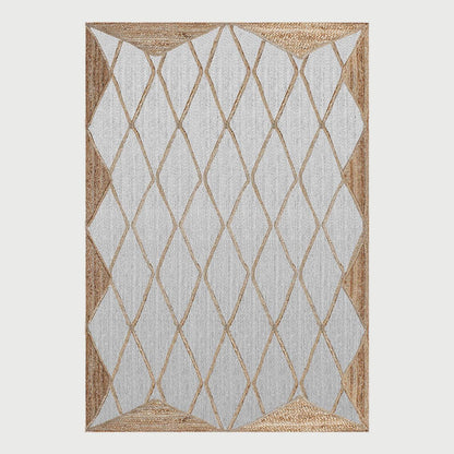 White Beige Hand Braided Geometric Dining Room Decor Jute Dhurries - Indian Rug Store