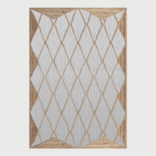 White Beige Hand Braided Geometric Dining Room Decor Jute Dhurries - Indian Rug Store