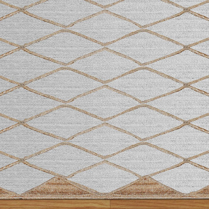 White Beige Hand Braided Geometric Dining Room Decor Jute Dhurries - Indian Rug Store