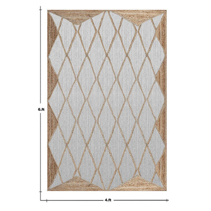 White Beige Hand Braided Geometric Dining Room Decor Jute Dhurries - Indian Rug Store