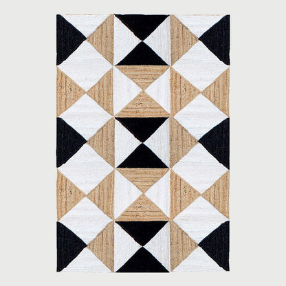 Black White Hand Braided Geometric Living Area Jute Dhurries - Indian Rug Store