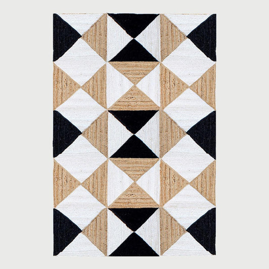 Black White Hand Braided Geometric Living Area Jute Dhurries - Indian Rug Store