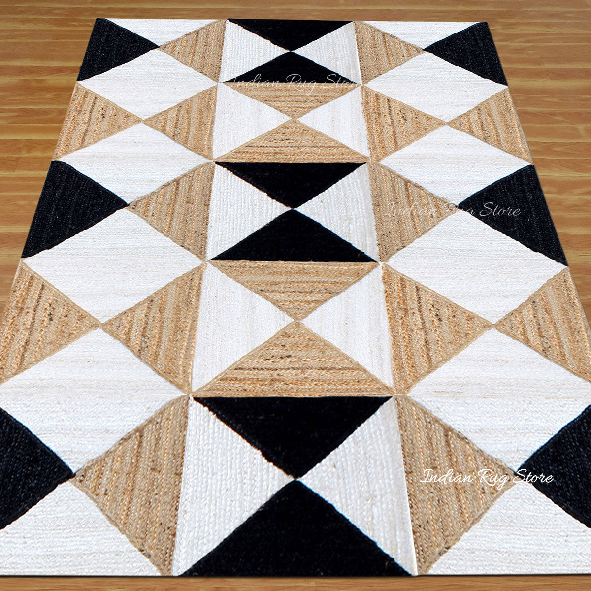 Black White Hand Braided Geometric Living Area Jute Dhurries