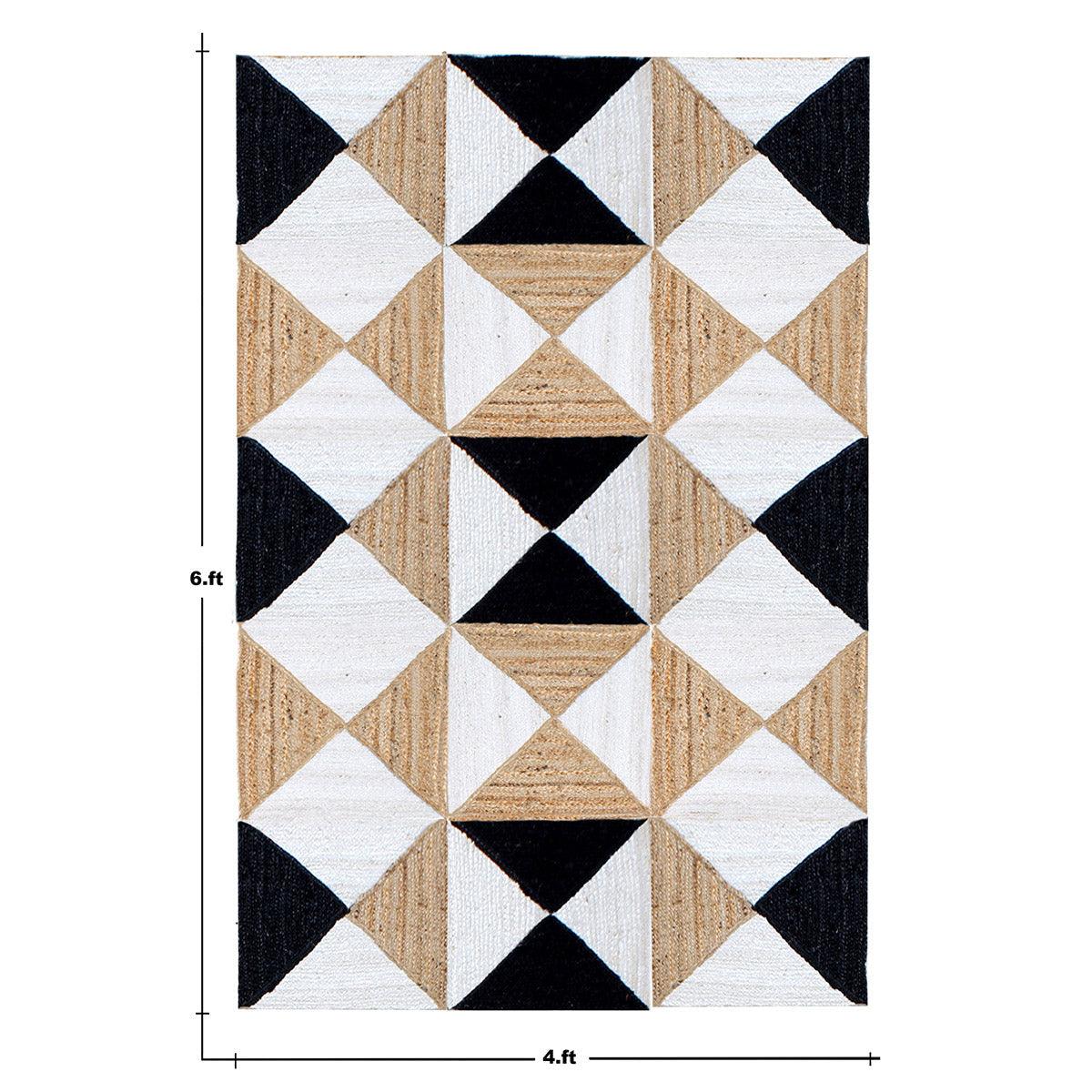 Black White Hand Braided Geometric Living Area Jute Dhurries - Indian Rug Store