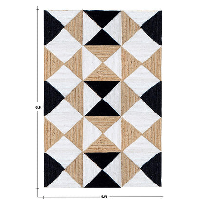 Black White Hand Braided Geometric Living Area Jute Dhurries - Indian Rug Store