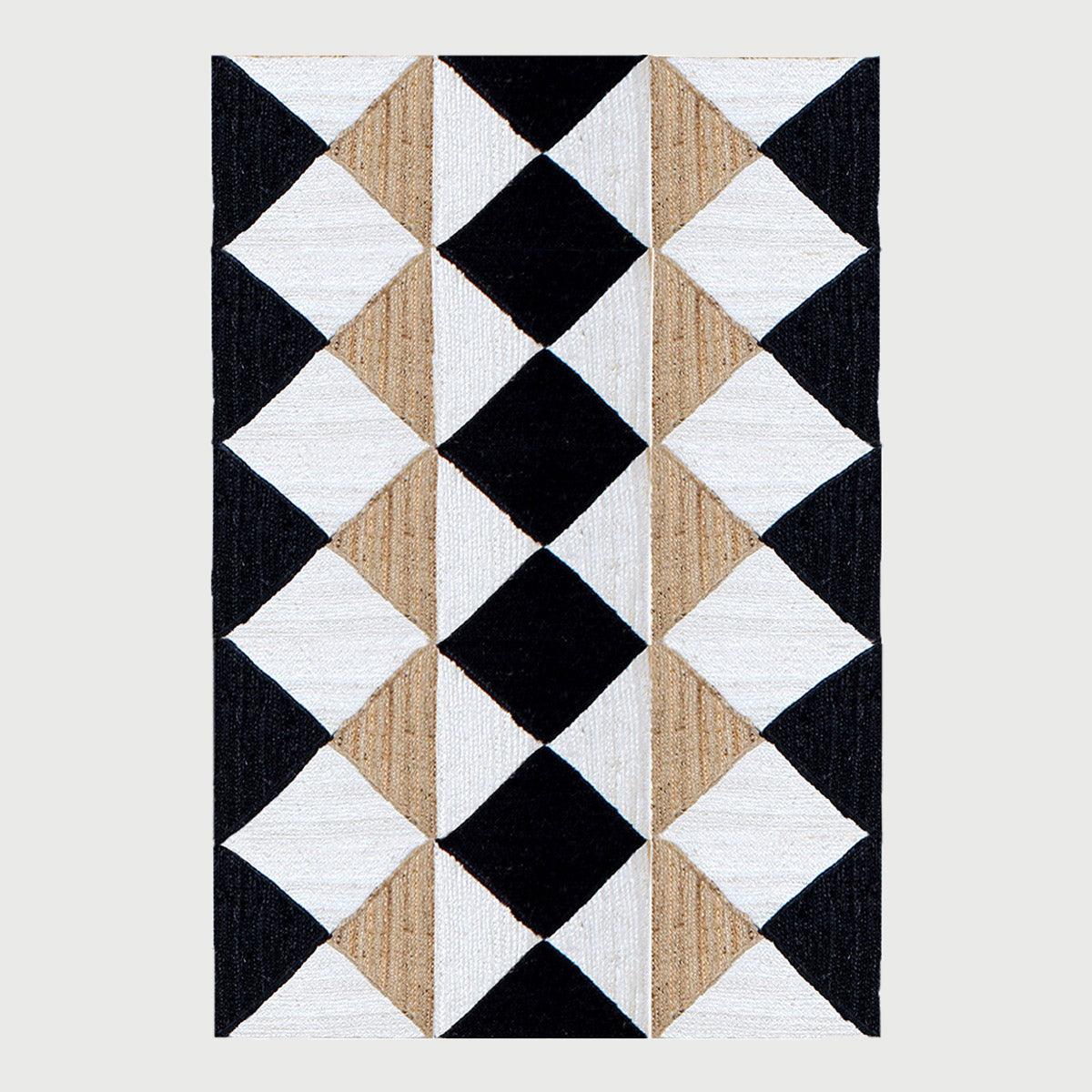 Geometric White Black Hand Braided Bed Room Decor Jute Dhurries - Indian Rug Store