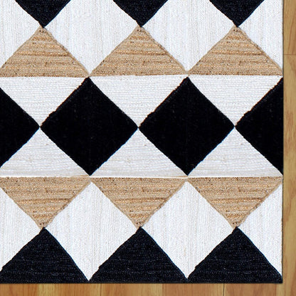 Geometric White Black Hand Braided Bed Room Decor Jute Dhurries - Indian Rug Store