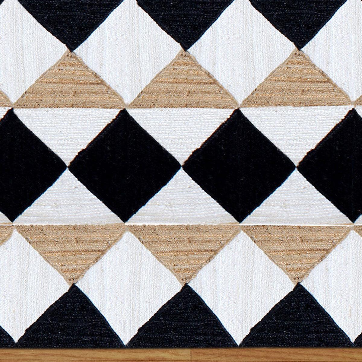 Geometric White Black Hand Braided Bed Room Decor Jute Dhurries - Indian Rug Store