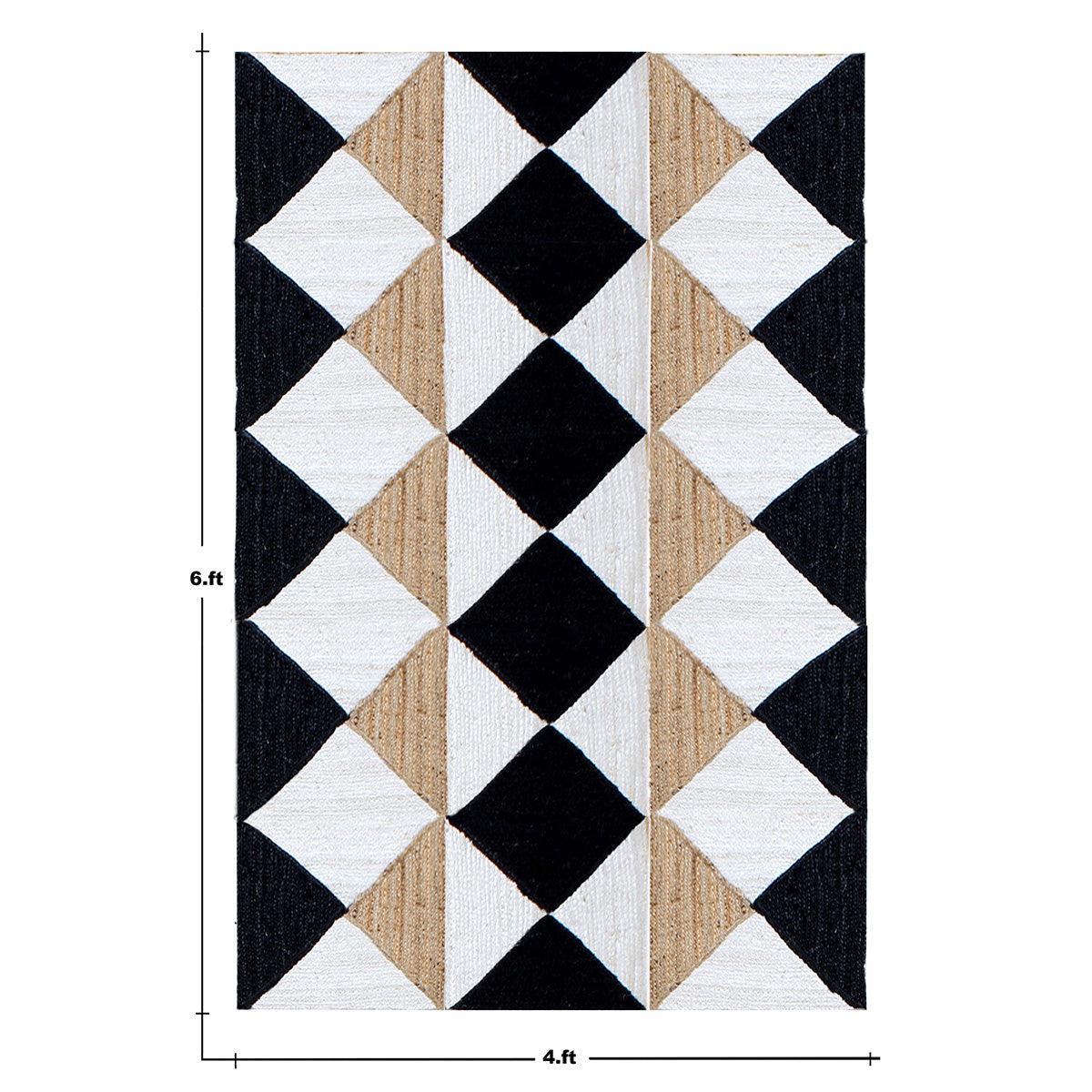 Geometric White Black Hand Braided Bed Room Decor Jute Dhurries - Indian Rug Store