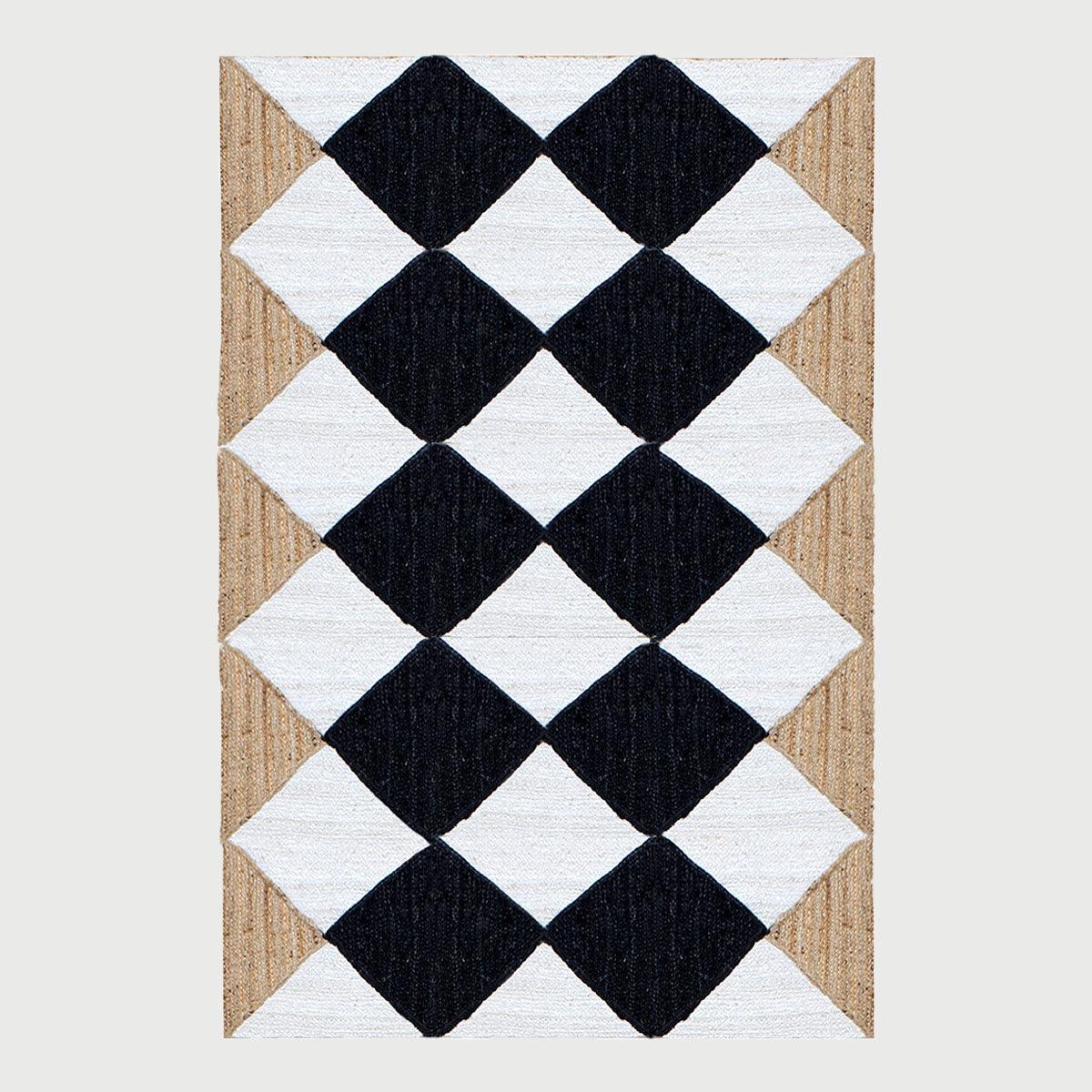 Hand Braided Geometric Black White Home Decor Jute Dhurries - Indian Rug Store