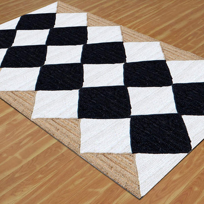 Hand Braided Geometric Black White Home Decor Jute Dhurries - Indian Rug Store