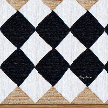 Hand Braided Geometric Black White Home Decor Jute Dhurries