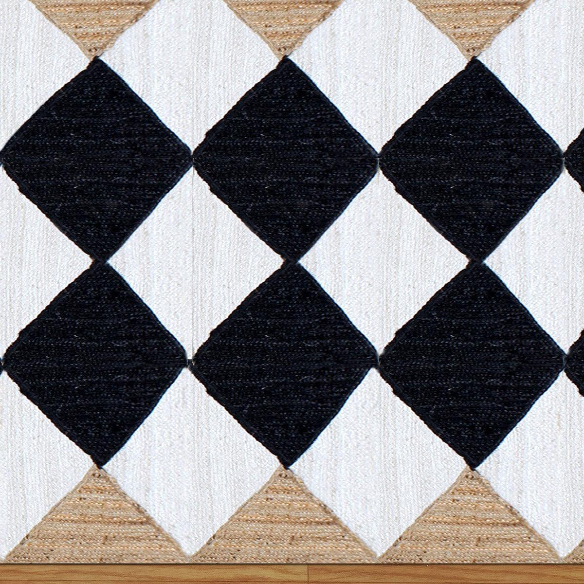 Hand Braided Geometric Black White Home Decor Jute Dhurries - Indian Rug Store