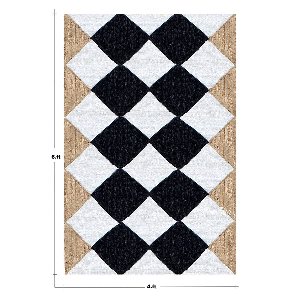 Hand Braided Geometric Black White Home Decor Jute Dhurries