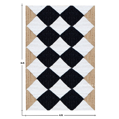 Hand Braided Geometric Black White Home Decor Jute Dhurries