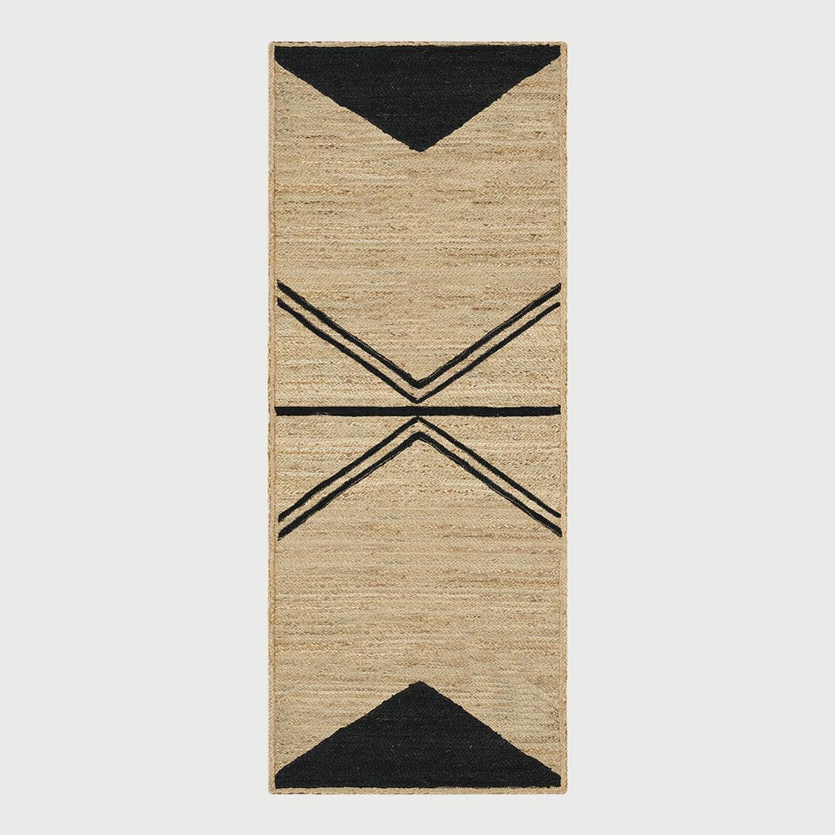 Geometric Hand Braided Beige Black Interior Decor Jute Dhurries - Indian Rug Store