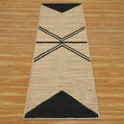 Geometric Hand Braided Beige Black Interior Decor Jute Dhurries - Indian Rug Store