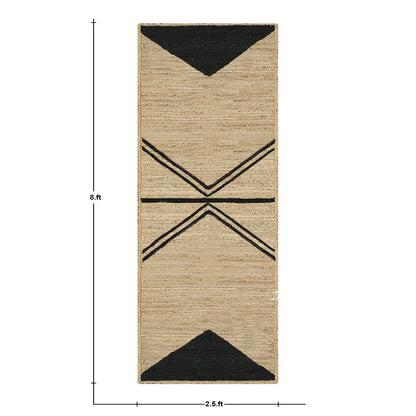 Decorazione d'interni geometrica intrecciata a mano beige nera juta Dhurries