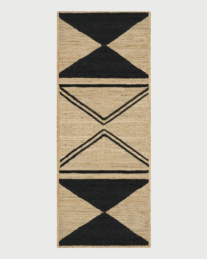 Black Beige Hand Braided Geometric Farm House Decor Jute Dhurries