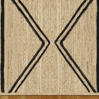 Black Beige Hand Braided Geometric Farm House Decor Jute Dhurries - Indian Rug Store