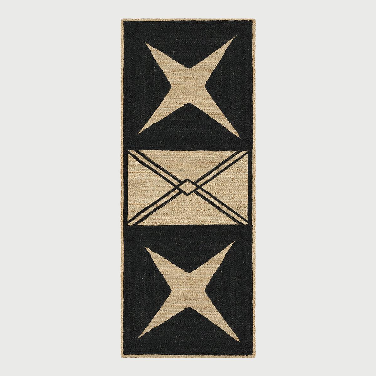 Rectangle Hand Braided Beige Black Geometric Out House Jute Dhurries - Indian Rug Store