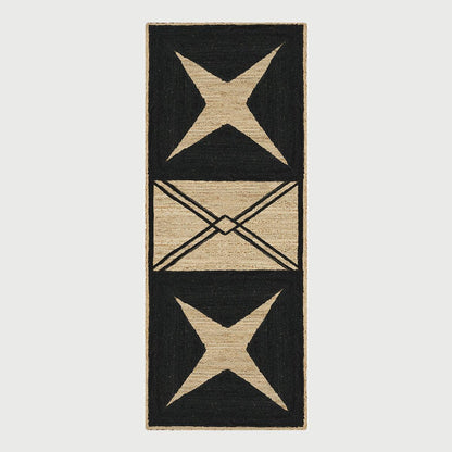 Rectangle Hand Braided Beige Black Geometric Out House Jute Dhurries - Indian Rug Store