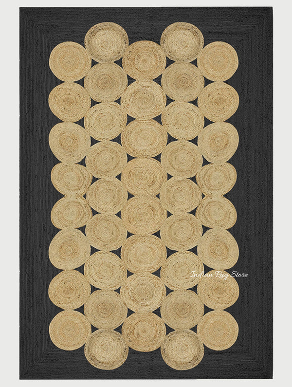 Hand Braided Beige Black Geometric Home Decor Jute Dhurries - Indian Rug Store