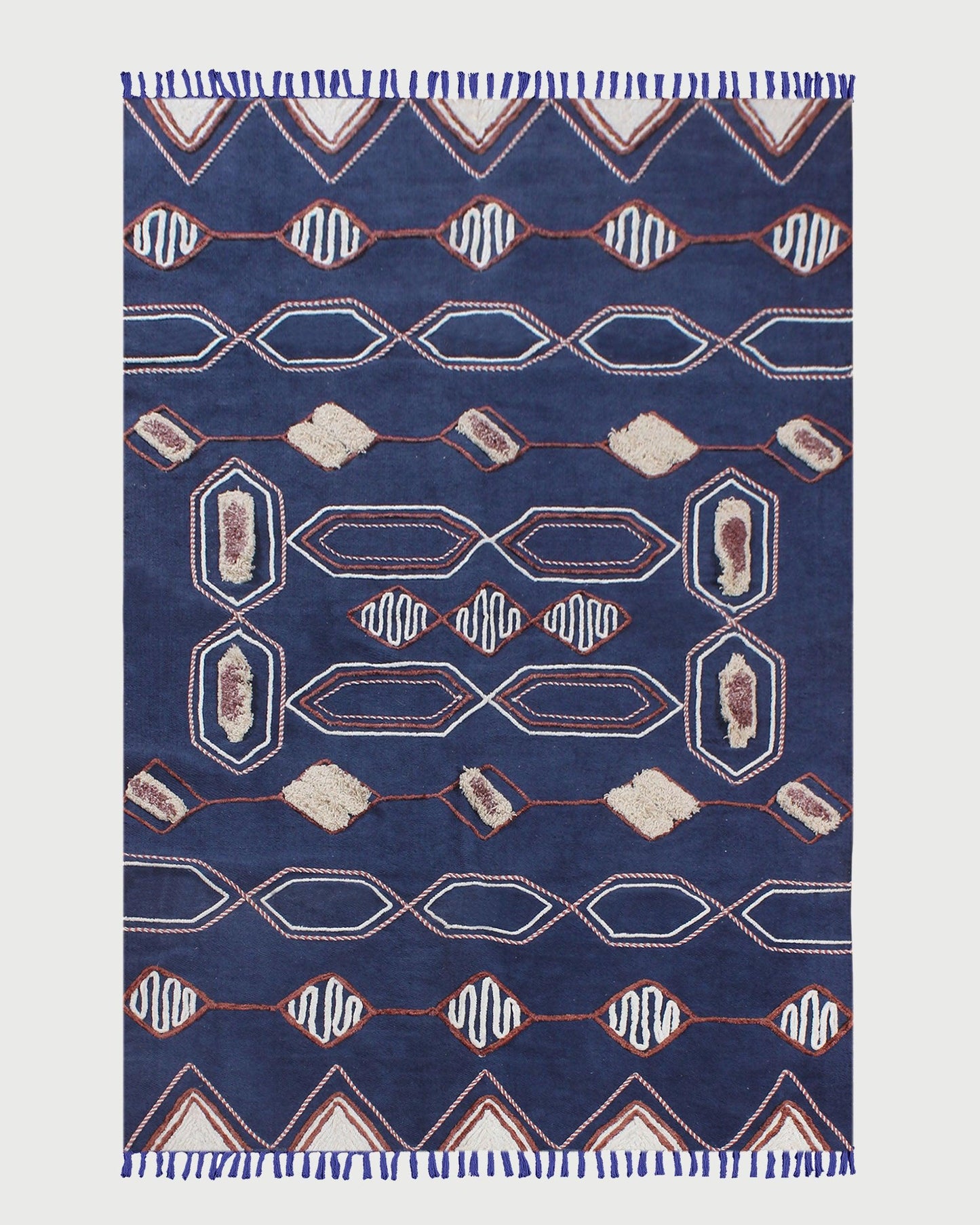 Hand Block Print Work Blue Beige Geometric Outhouse Decor Cotton Rug