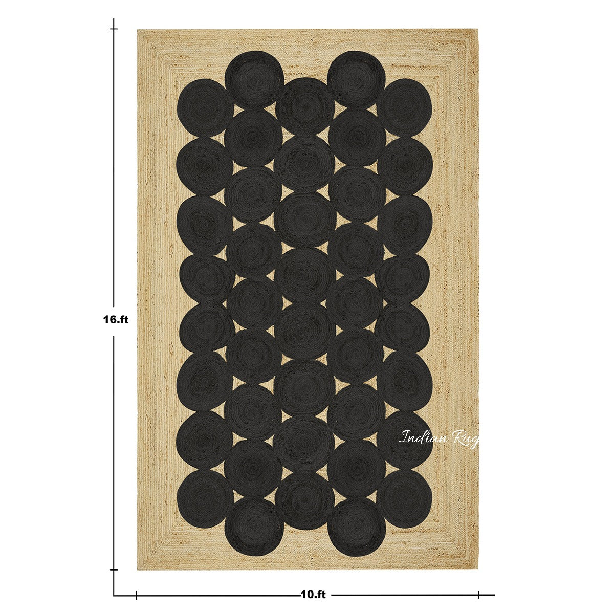 Dhurries di iuta da fattoria geometrica intrecciata a mano nera e beige