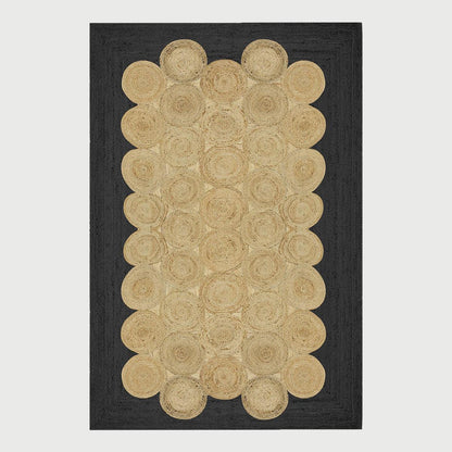 Beige Black Hand Braided Geometric Out House Jute Dhurries - Indian Rug Store