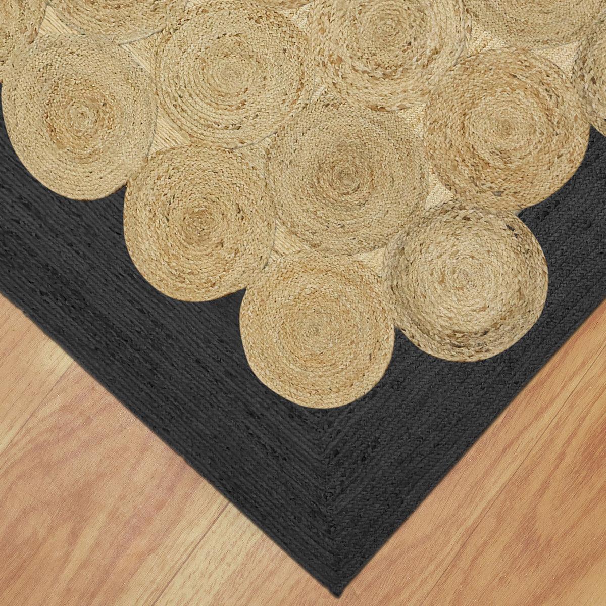 Beige Black Hand Braided Geometric Out House Jute Dhurries - Indian Rug Store