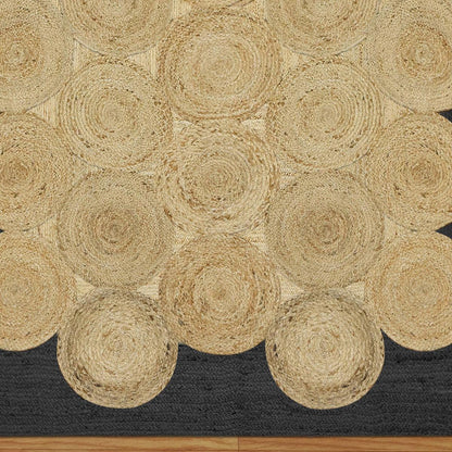 Beige Black Hand Braided Geometric Out House Jute Dhurries - Indian Rug Store